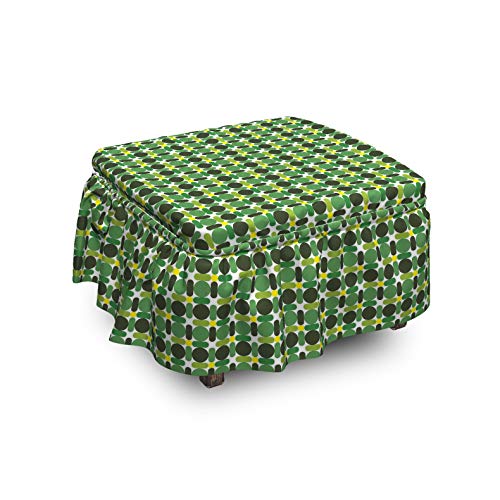 Ambesonne Yellow and Green Ottoman Cover Graphic Circles 2 Piece Slipcover Set with Ruffle Skirt for Square Round Cube Footstool Decorative Home Accent Standard Size Fern Green Lime Green
