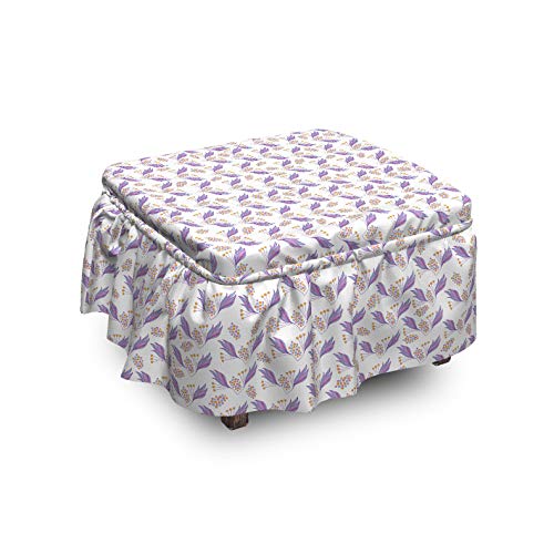 Lunarable Floral Ottoman Cover Blossoming and Wavy Details 2 Piece Slipcover Set with Ruffle Skirt for Square Round Cube Footstool Decorative Home Accent Standard Size Pink Pale Sky Blue