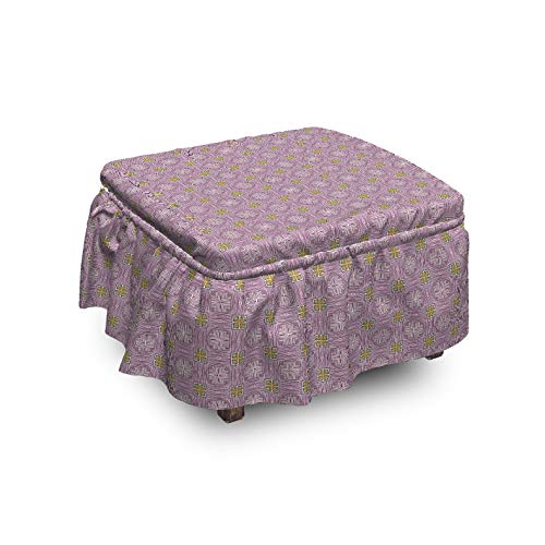 Lunarable Gypsy Pattern Ottoman Cover Square Motifs Drawing 2 Piece Slipcover Set with Ruffle Skirt for Square Round Cube Footstool Decorative Home Accent Standard Size Pale Camel Multicolor