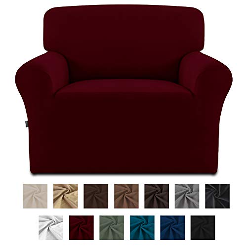 Easy-Going Fleece Stretch Sofa Slipcover - Spandex Non-Slip Soft Couch Sofa Cover Washable Furniture Protector with Anti-Skid Foam and Elastic Bottom for Kids PetsChairWine