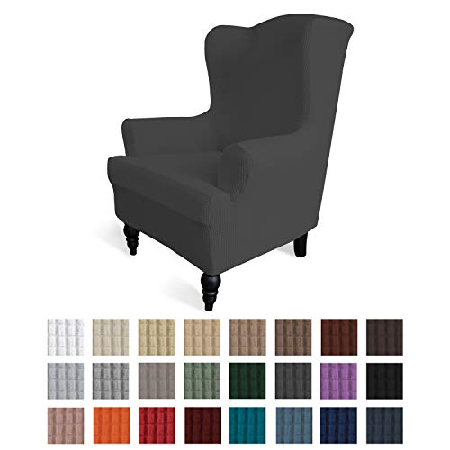 Easy-Going Stretch Wingback Chair Sofa Slipcover 1-Piece Sofa Cover Furniture Protector Couch Soft with Elastic Bottom Spandex Jacquard Fabric Small ChecksWing ChairDark Gray