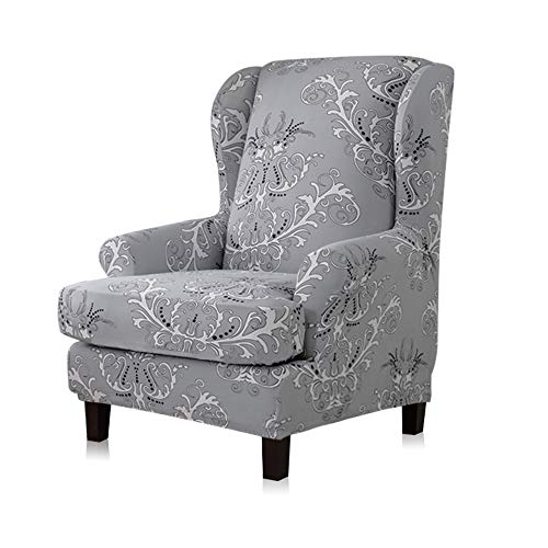 TIKAMI Wing Chair Slipcovers 2-Piece Spandex Stretch Sofa Covers with Arms Printing Pattern Fabric Furniture ProtectorGray Pattern