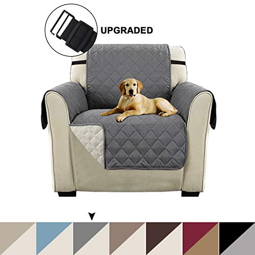 Turquoize Luxurious Chair Slipcover Chair Cover for Dogs Reversible Sofa Covers with 2 Adjustable Straps Furniture Protectors from Dogs Pets Spills Wear and Tear Chair - GrayBeige 75 x 65