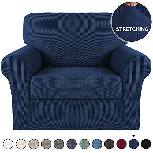 Turquoize Stretch Sofa Slipcover Sofa Cover Stylish Navy Stretch Chair Slipcover Furniture Protector Anti-Slip with Elastic Bottom Polyester Spandex Jacquard Fabric Small ChecksNavy Chair