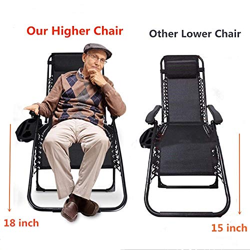 18 inch High Zero Gravity ChairOversized Patio Lounge Chair Recliner Extra Wide Folding Beach Camping Chair Support 400 lbs with Cup Holder Headrest