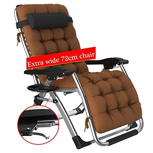 Deck chair Sun Lounger Oversized Patio Chairs Zero Gravity Outdoor Garden Folding Portable for Beach Camping Cushions Support 200kg Color  with Brown Cushion