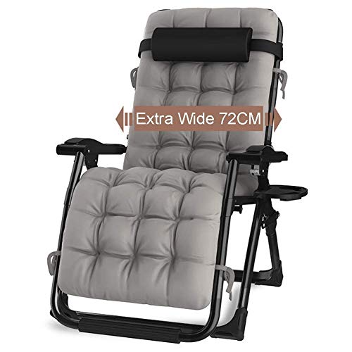 LAZ Oversized Patio Chairs Zero Gravity Lounge Padded Chair Wide Armrest Adjustable Recliner with Cup Holder Support 440lbs Color  Gray