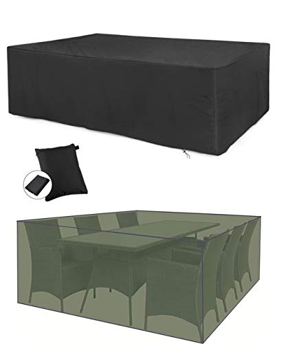 CDGroup Extra Large Outdoor Protective Garden Furniture Cover Patio Set Cover Waterproof Dustproof Windproof Anti-UV for Dining Sets Table Sofa Black Rectangular 79x63x28 Inches