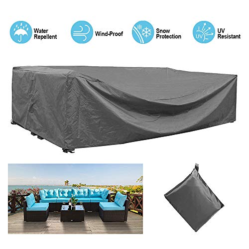 STARTWO Outdoor Patio Furniture Sectional Couch Cover 100 Waterproof FabricPorch SofaRectangular Table Chairs Protector Large Furniture Cover Designed with Straps for Snug Fit