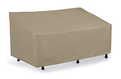 SunPatio Outdoor Patio Loveseat Sofa Cover Waterproof Veranda Bench Cover with Seam Taped Patio Furniture Cover with Air Vent Light Weight All Weather Protection 60L x 36W x 30H Neutral Taupe