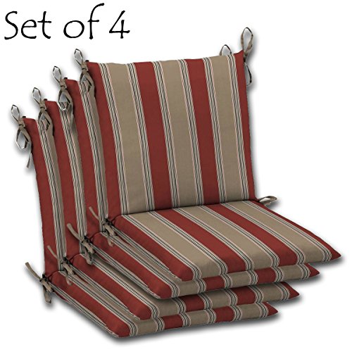 SET OF 4 Mid Back Outdoor Chair Cushion Dining 36x20x3 Seat dimensions 17D x 20W x 3H Back dimensions 19D x 20W x 3H Polyester fabric Chili Stripe by Comfort Classics Inc