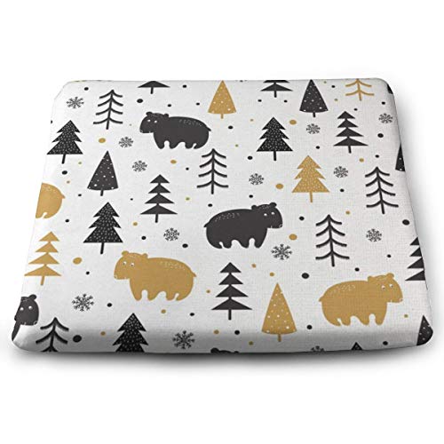 SZjinghao Chair Square Cushion，Seat Cushion for Home Office Dinning Chair Solid Color Indoor OutdoorChair Pads Cute with Bears and Trees in Black and Gold On White Scandinavian Style Animal