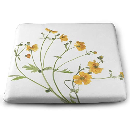 SZjinghao Chair Square Cushion，Seat Cushion for Home Office Dinning Chair Solid Color Indoor OutdoorChair Pads Daisy Purple Wild Bunch of Yellow Flowers White Green Branch Fresh