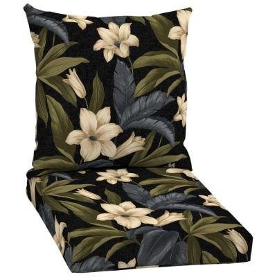 Hampton Bay 100 Polyester Filled Black Tropical Blossom Outdoor Dining Chair Cushion