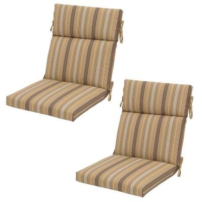 Hampton Bay Cornbread Stripe Rapid-Dry Deluxe Outdoor Dining Chair Cushion 2-Pack