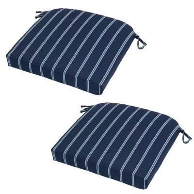 Hampton Bay Denim Stripe Rapid-Dry Deluxe Outdoor Seat Cushion 2-Pack