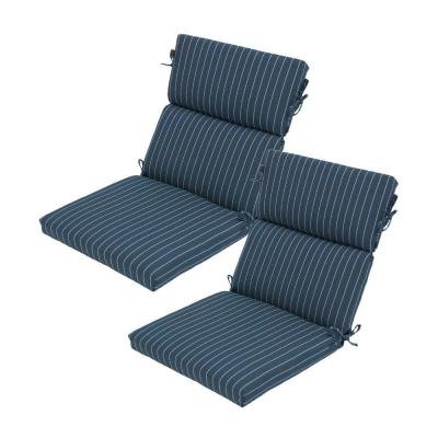 Hampton Bay Midnight Stripe Rapid-dry Deluxe Outdoor Dining Chair Cushion 2-pack