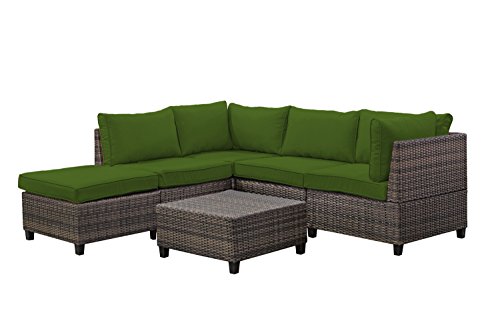 Tampa 6 Piece Outdoor Rattan Wicker Sofa Sectional Sets  Green Cover - Perfect Patio Deck Porch And Sunroom