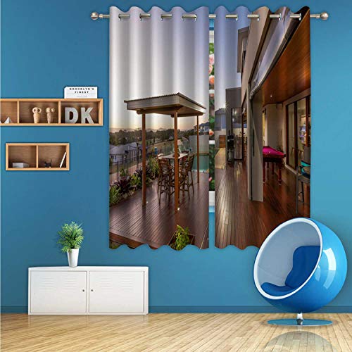 ALUONI Backyard Patio Setting with Swimming Pool at Sunset Digital Art Print Polyester Window Curtains054512 for Dorm Rooms63 in Wide x 63 in high