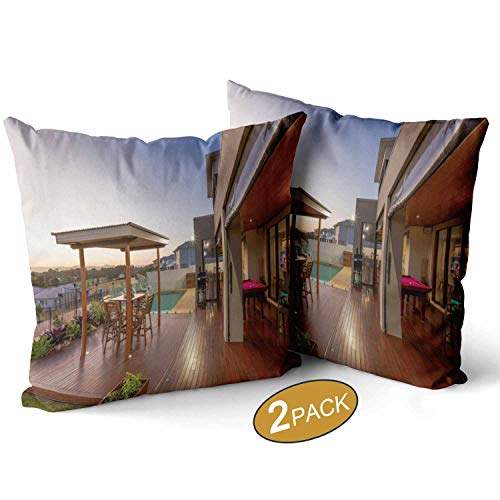 Backyard Patio Setting with Swimming Pool at SunsetThrow Pillow Cushion Covers Set of 2 Sofa Bed Throw Cushion Cover Decoration 16 X 16