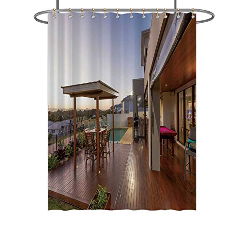 Hitecera Backyard Patio Setting with Swimming Pool at SunsetShower Curtain 074697 for Bathroom 36 in by 72 in WxH