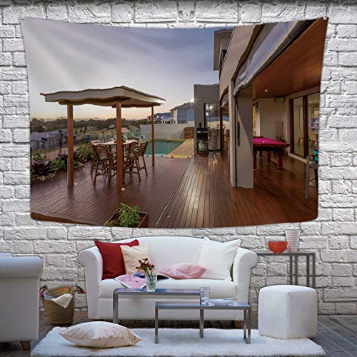 Hitecera Backyard Patio Setting with Swimming Pool at Sunset Wall Hanging054512 Bedding Tapestry787W x 591H
