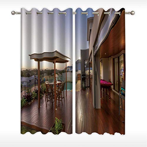 MOOCOM Backyard Patio Setting with Swimming Pool at Sunset Curtain Panels074697 for Dining RoomW58in x H45in