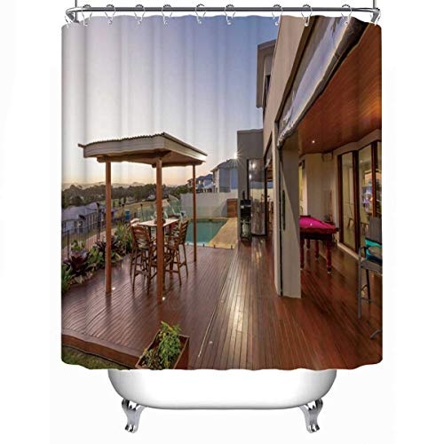 MOOCOM Backyard Patio Setting with Swimming Pool at Sunset Waterproof Shower Curtain07469779L x 71W