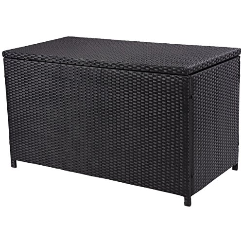 Giantex 47 Black Outdoor Wicker Deck Cushion Storage Box Furniture Patio Garden