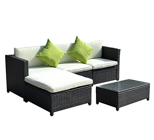 Goplus&reg 5pc Rattan Wicker Sofa Set Cushioned Sectional Outdoor Garden Patio Furniture Black