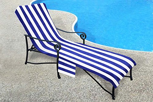 Pool Side 1000-Gram Chaise Cover Pool lounge Chair Cover Lawn Chair Cover Patio Chair Cover with 10-Inch Slip-on Back and Side Pocket Royal Blue Stripe