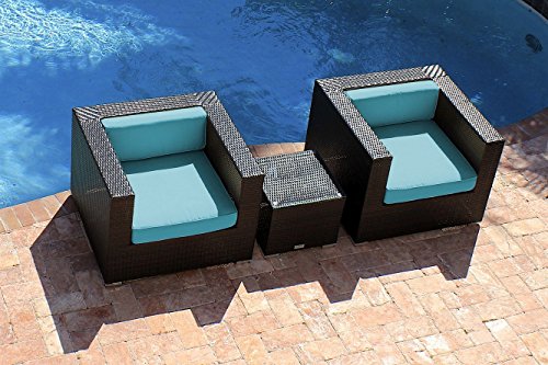 AKOYA Wicker Collection - Modern Outdoor Patio Furniture Sofa Couch Sectional Modular 3pc Set Turquoise