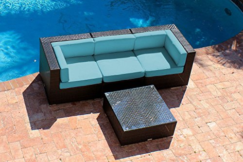 AKOYA Wicker Collection - Modern Outdoor Patio Furniture Sofa Couch Sectional Modular 4pc Set Turquoise