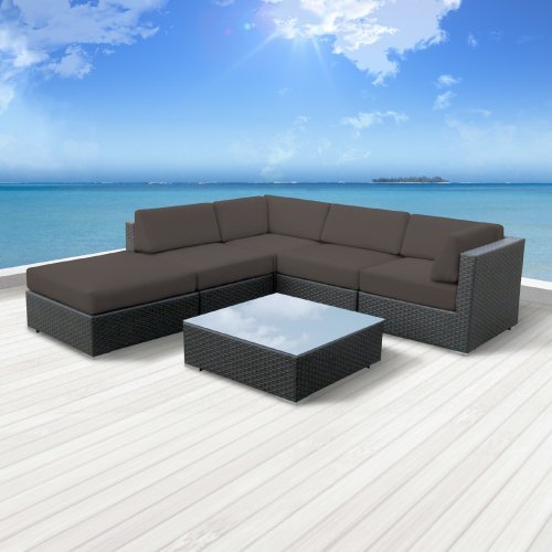 Luxxella Patio Beruni Outdoor Wicker Furniture 6-piece All Weather Couch Sectional Sofa Set  Dark Grey