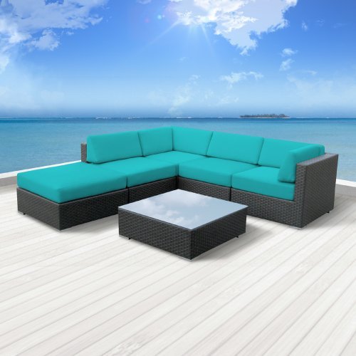 Luxxella Patio Beruni Outdoor Wicker Furniture 6-piece All Weather Couch Sectional Sofa Set   Turquoise