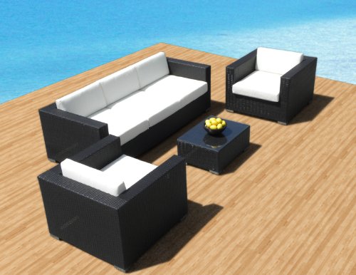 Outdoor Patio Furniture Sofa All-Weather Wicker Sectional 4pc Resin Couch Set