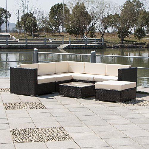Sl Home Garden Outdoor Pe Rattanwicker Brown Gradient Sofa 7pcs Sectional Couch Chaise Patio Furniture Set