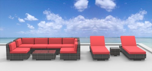 UrbanFurnishingnet 10a-ibiza-red 10 Piece Modern Patio Furniture Sofa Sectional Couch Set