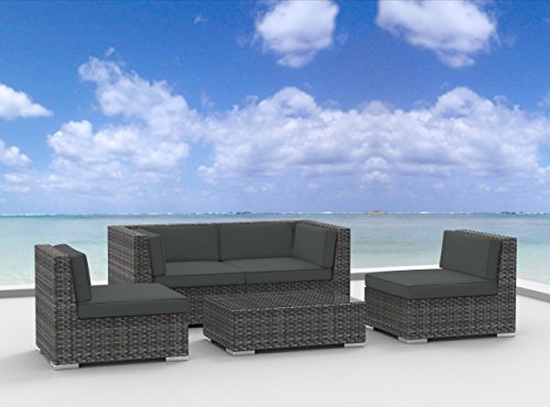 UrbanFurnishingnet 1E-P1LP-3YEU 5 Piece Modern Patio Furniture Sofa Sectional Couch Set