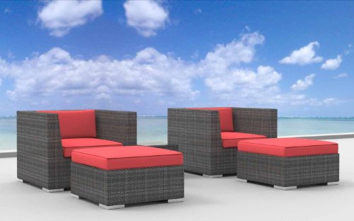 UrbanFurnishingnet 5d-curacao2-red 5 Piece Modern Patio Furniture Sofa Chair Couch Set