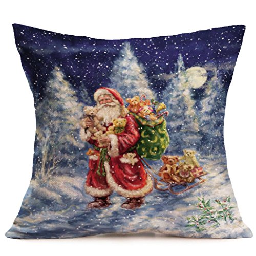 Gotd Xmas 18 x 18 Cushion Cover Festival Christmas Santa Claus Decorative Christmas Throw Pillow Cover Pillowcase Cushion for Sofa Christmas Gifts D
