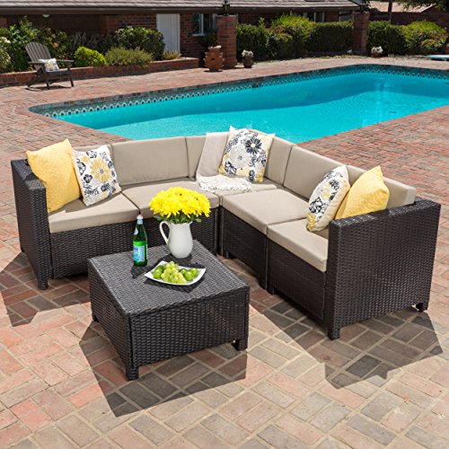 Livorno Outdoor Patio Furniture Wicker Sectional Sofa Set W Cushions brown And Beige