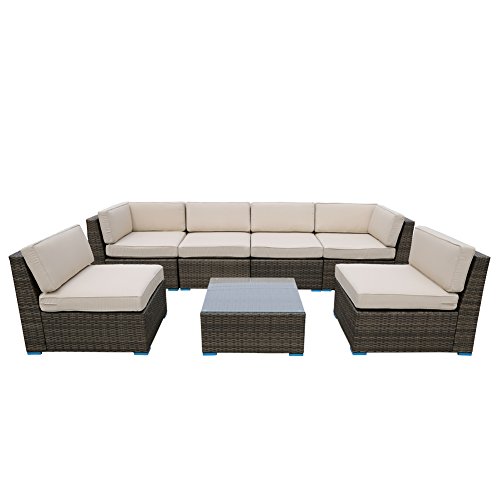 Magic Union Outdoor Patio Pe Rattan Wicker Solution Cushion Cover Furniture 7 Pieces Sofa Set