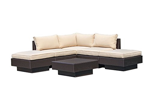 Santa Barbara 6 Piece Outdoor Rattan Wicker Sofa Sectional Sets - Perfect Patio Deck Porch and Sunroom Furniture Set - Long Lasting Comfort - Deep Seating Sofas with Cushions Beige