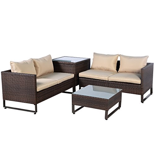 Tangkula 4PCS Brown Rattan Wicker Patio Sofa Cushion Seat Set Furniture Lawn Outdoor