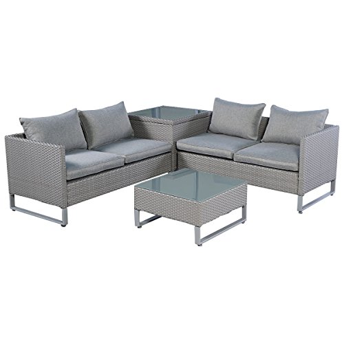 Tangkula 4PCS Gray Rattan Wicker Patio Sofa Cushion Seat Set Furniture Lawn Outdoor