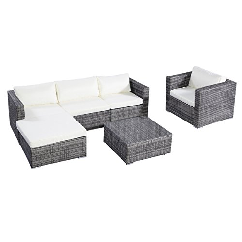 Tangkula 6pc Furniture Set Aluminum Patio Sofa Pe Gray Rattan Couch 2 Set Cushion Covers