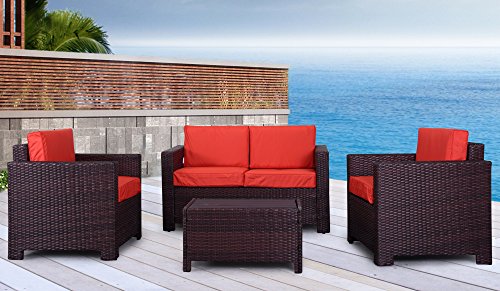 The Eden Rock Collection - 4 Pc Outdoor Rattan Wicker Sofa Sectional Patio Furniture Set Choice Of Setamp Cushion