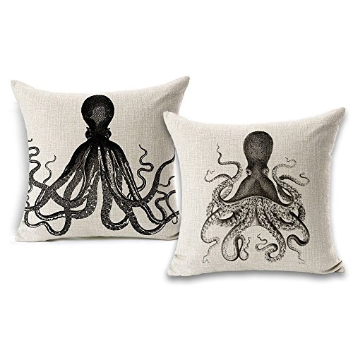Wonder4 Decorative Pillow Case The Amazing Giant Octopus 2 PCS Linen Cotton Cushion Pillowcase Sofa Cushion Cover 18 X 18