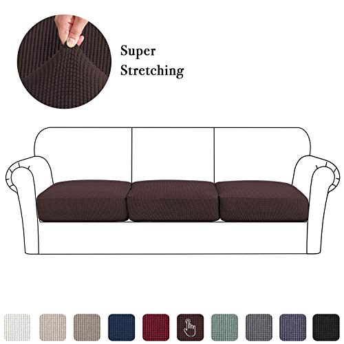 3 Pieces Sofa Seat Slipcovers Couch Cushion Covers Stretch Spandex Non Skid Jacquard Fabric Furniture Protector Washable 3 Pieces Cushion Covers Brown